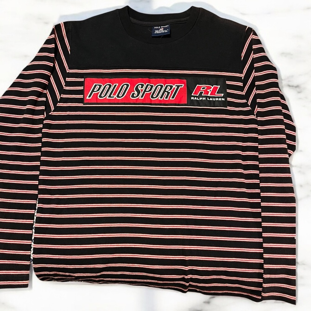 Polo Sport Navy, Red and White Striped Sweater Size L